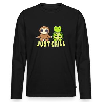 Just chill turtle and sloth relaxed - Men's Premium Organic Long Sleeve Shirt - black - Front - Nico (187cm)