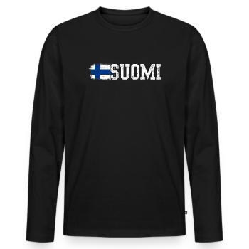 Typographie du drapeau de la Croix de Suomi - T-shirt manches longues Premium bio Homme - noir - Devant - Nico (187cm)