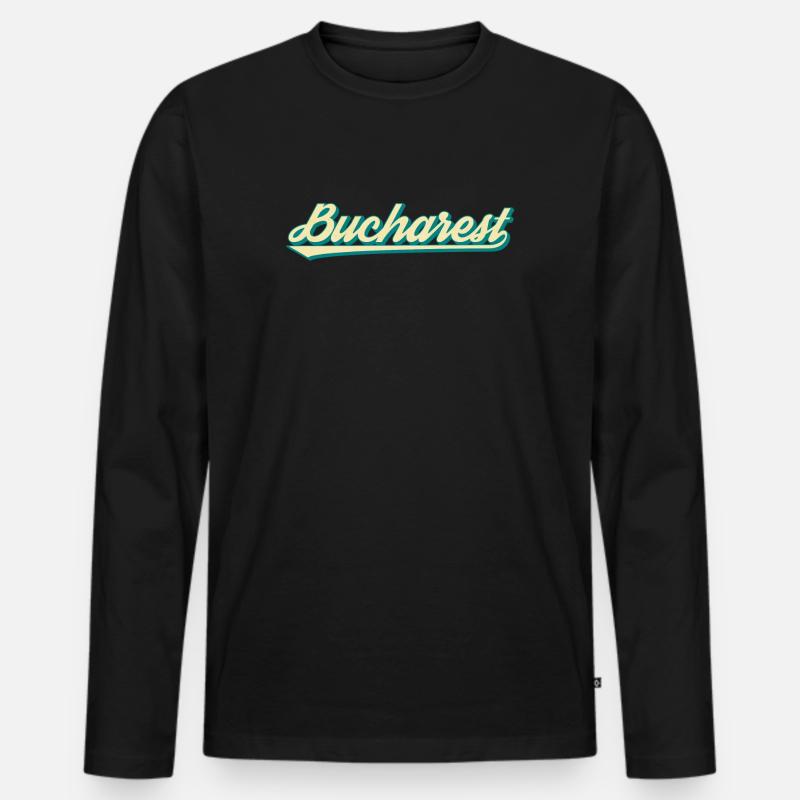 Bucharest Retro Script - Männer Premium Bio Langarmshirt - Schwarz