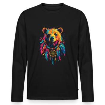 Bear with Dream Catcher - Men's Premium Organic Long Sleeve Shirt - black - Front - Nico (187cm)
