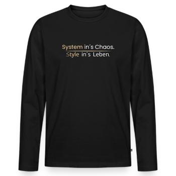 Systemins Chaos. Style ins Leben - Männer Premium Bio Langarmshirt - Schwarz - Vorne - Nico (187cm)