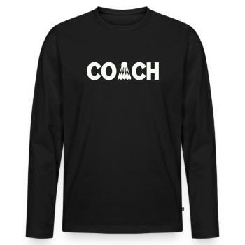 Federball Coach - Männer Premium Bio Langarmshirt - Schwarz - Vorne - Nico (187cm)