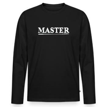 MASTER Whip Logo in White – BDSM Bold Statement - Men's Premium Organic Long Sleeve Shirt - black - Front - Nico (187cm)