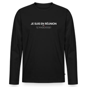 Je suis en réunion humour bureau - T-shirt manches longues Premium bio Homme - noir - Devant - Nico (187cm)