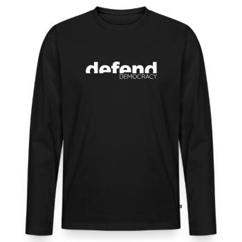 Defend Democracy - Statement Design - Männer Premium Bio Langarmshirt - Schwarz - Vorne - Nico (187cm)