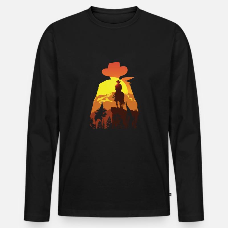 Cowboy Mit Pferd - Männer Premium Bio Langarmshirt - Schwarz