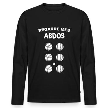 Pétanque abdos cadeau papy camping - T-shirt manches longues Premium bio Homme - noir - Devant - Nico (187cm)