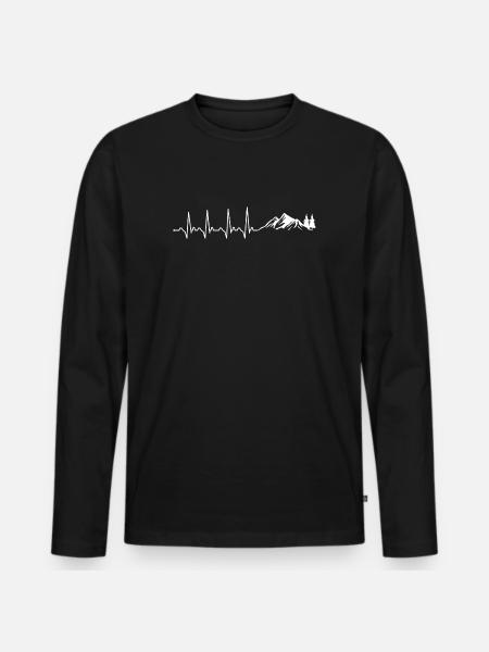 Herzschlag-Gipfel und Kiefern - Männer Premium Bio Langarmshirt - Schwarz