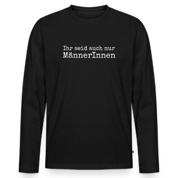 MännerInnen weiss - Männer Premium Bio Langarmshirt - Schwarz - Vorne - Nico (187cm)