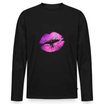 lips - Men's Premium Organic Long Sleeve Shirt - black - Front - Nico (187cm)