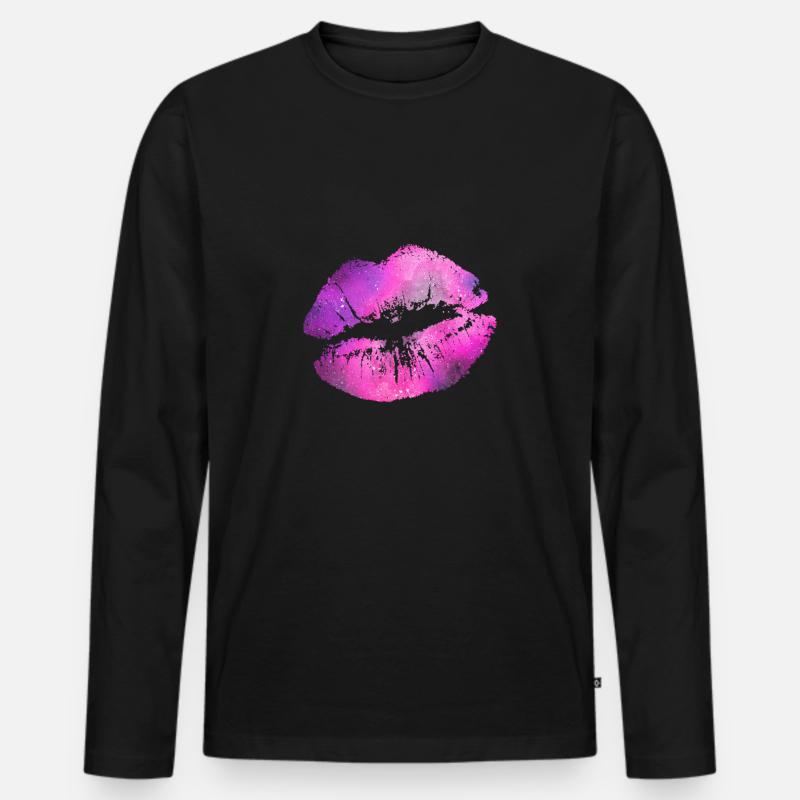 Lippen - Männer Premium Bio Langarmshirt - Schwarz