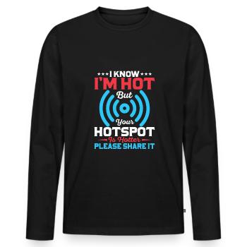 Je sais que je suis chaud mais votre hotspot est plus drôle - T-shirt manches longues Premium bio Homme - noir - Devant - Nico (187cm)