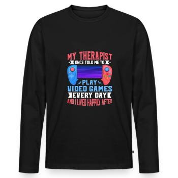Mon thérapeute m’a dit une fois de jouer à des jeux vidéo - T-shirt manches longues Premium bio Homme - noir - Devant - Nico (187cm)
