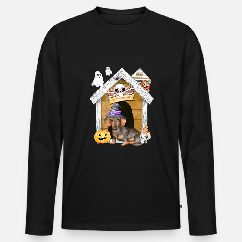 Halloween Dackel Hund Hexe - Männer Premium Bio Langarmshirt - Schwarz
