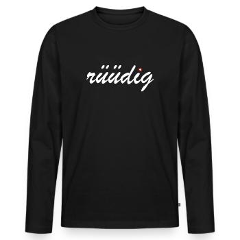 rüüdig | räudig, Schweiz, Schweizerdeutsch - Männer Premium Bio Langarmshirt - Schwarz - Vorne - Nico (187cm)
