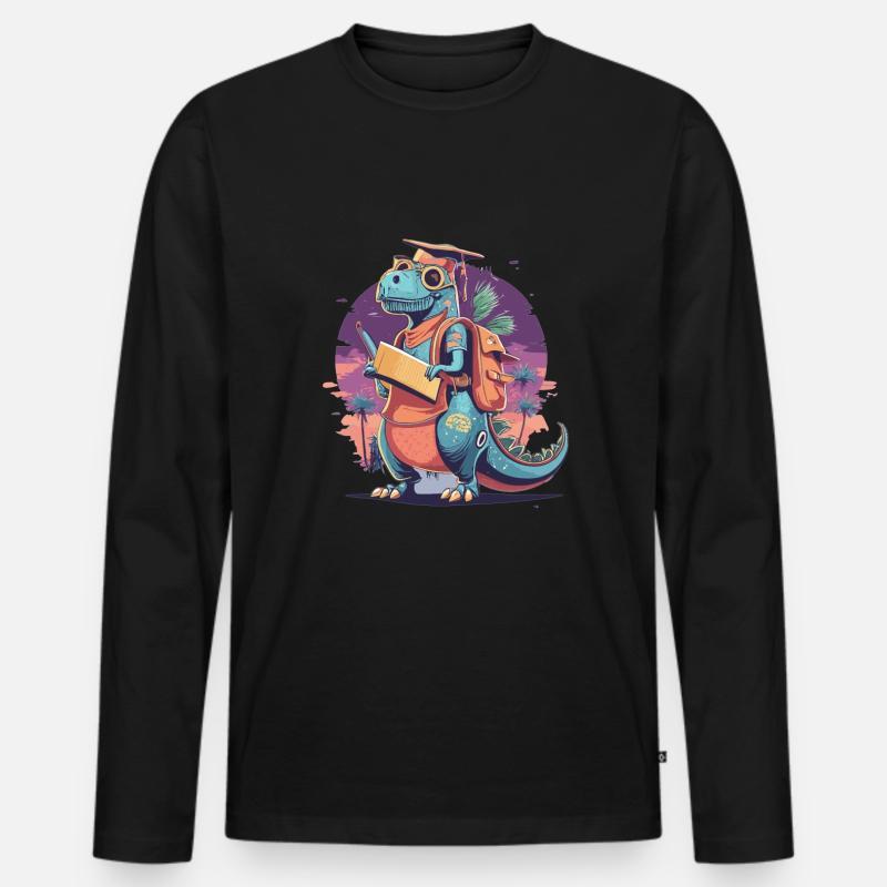 Einschulung Dinosaurier Schulkind Trex - Männer Premium Bio Langarmshirt - Schwarz