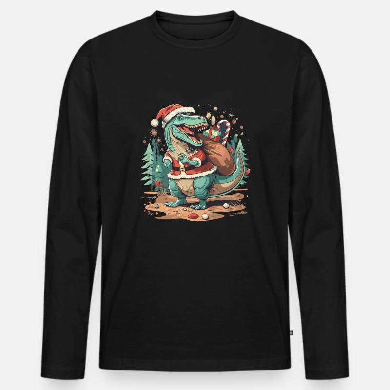 Dinosaurier Trex Weihnachten - Männer Premium Bio Langarmshirt - Schwarz