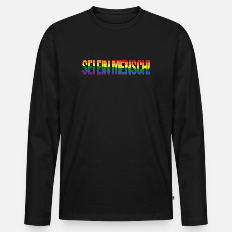 Sei ein Mensch! Pride Flag - Männer Premium Bio Langarmshirt - Schwarz