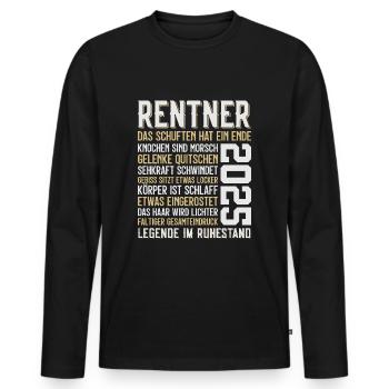 LUSTIG RENTNER 2025 - Männer Premium Bio Langarmshirt - Schwarz - Vorne - Nico (187cm)