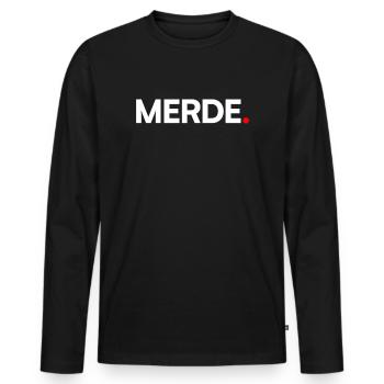 SCHEISSE | Humor, minimalistische Reaktion - Männer Premium Bio Langarmshirt - Schwarz - Vorne - Nico (187cm)