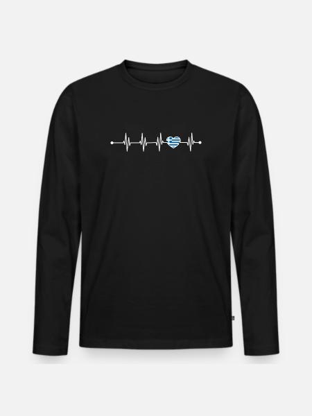 Heartbeat greece flag - Men's Premium Organic Long Sleeve Shirt - black