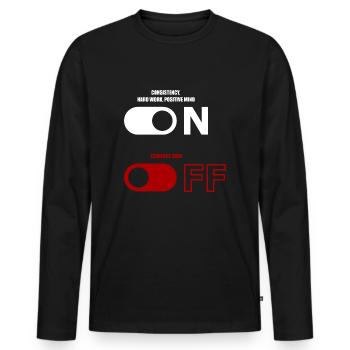 mindset on, comfort zone off - Männer Premium Bio Langarmshirt - Schwarz - Vorne - Nico (187cm)