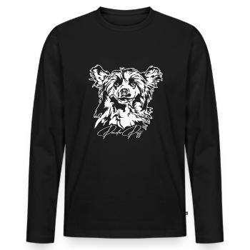 POWDER PUFF Chinese Crested Dog Portrait Wilsigns - T-shirt manches longues Premium bio Homme - noir - Devant - Nico (187cm)