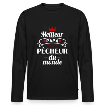Meilleur papa pêcheur du monde, fête des pères - T-shirt manches longues Premium bio Homme - noir - Devant - Nico (187cm)
