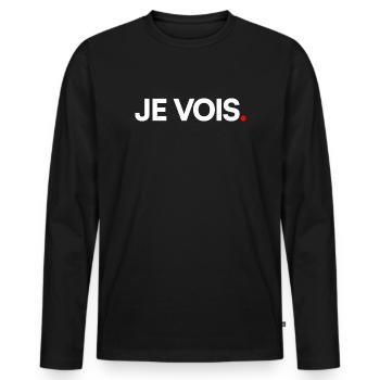 Je vois - T-shirt manches longues Premium bio Homme - noir - Devant - Nico (187cm)