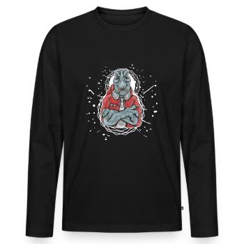 DJ REX T-Rex Dinosaurier Musik Kopfhörer Geschenk - Männer Premium Bio Langarmshirt - Schwarz - Vorne - Nico (187cm)