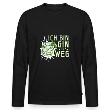 Ich bin Gin und weg - Männer Premium Bio Langarmshirt - Schwarz - Vorne - Nico (187cm)