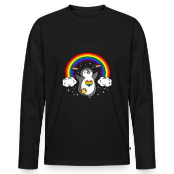 Pingouin avec drapeau LGBT - T-shirt manches longues Premium bio Homme - noir - Devant - Nico (187cm)