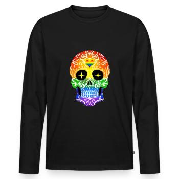 Sugar Skull Gay Pride - Männer Premium Bio Langarmshirt - Schwarz - Vorne - Nico (187cm)