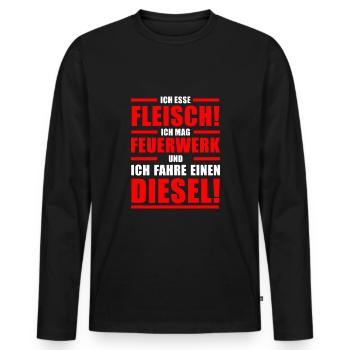Ich esse Fleisch mag Feuerwerk fahre einen Diesel - Männer Premium Bio Langarmshirt - Schwarz - Vorne - Nico (187cm)