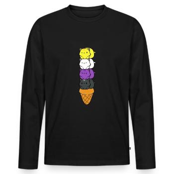 Cornet de crème glacée pour chats non binaires Cadeau non binaire - T-shirt manches longues Premium bio Homme - noir - Devant - Nico (187cm)