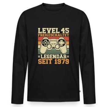 Niveau 45 débloqué Légendaire depuis 1979 - T-shirt manches longues Premium bio Homme - noir - Devant - Nico (187cm)