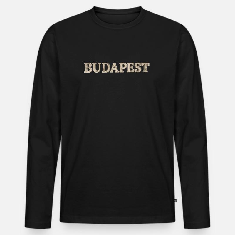 BUDAPEST – Architectural Stone Typography - Männer Premium Bio Langarmshirt - Schwarz