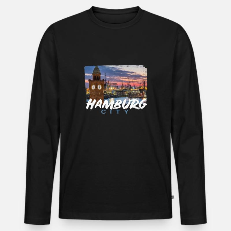 Hamburg - Männer Premium Bio Langarmshirt - Schwarz