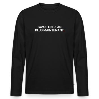 Ich hatte einen Plan, mehr jetzt Humor - Männer Premium Bio Langarmshirt - Schwarz - Vorne - Nico (187cm)