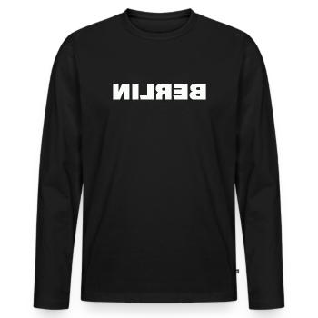 BERLIN - Männer Premium Bio Langarmshirt - Schwarz - Vorne - Nico (187cm)