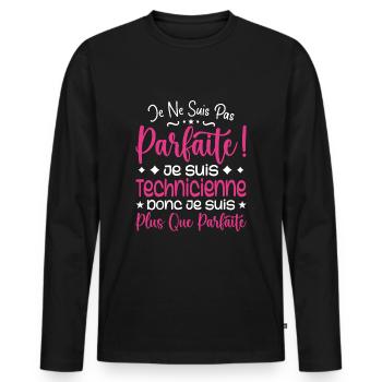 Une Technicienne plus que parfaite, métier de rêve - T-shirt manches longues Premium bio Homme - noir - Devant - Nico (187cm)