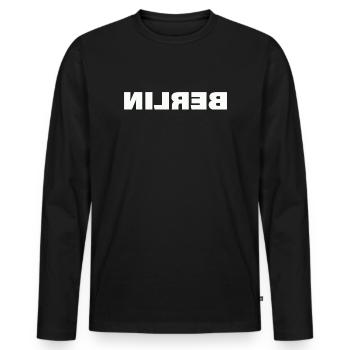 Berlin - Men's Premium Organic Long Sleeve Shirt - black - Front - Nico (187cm)
