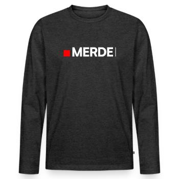 MERDE | Humour réaction minimaliste - T-shirt manches longues Premium bio Homme - anthracite chiné - Devant - Nico (187cm)
