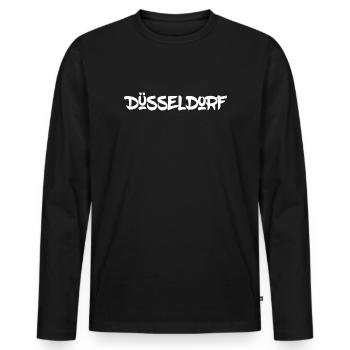 Düsseldorf - NRW - Rhein - Königsallee - Kö - Männer Premium Bio Langarmshirt - Schwarz - Vorne - Nico (187cm)