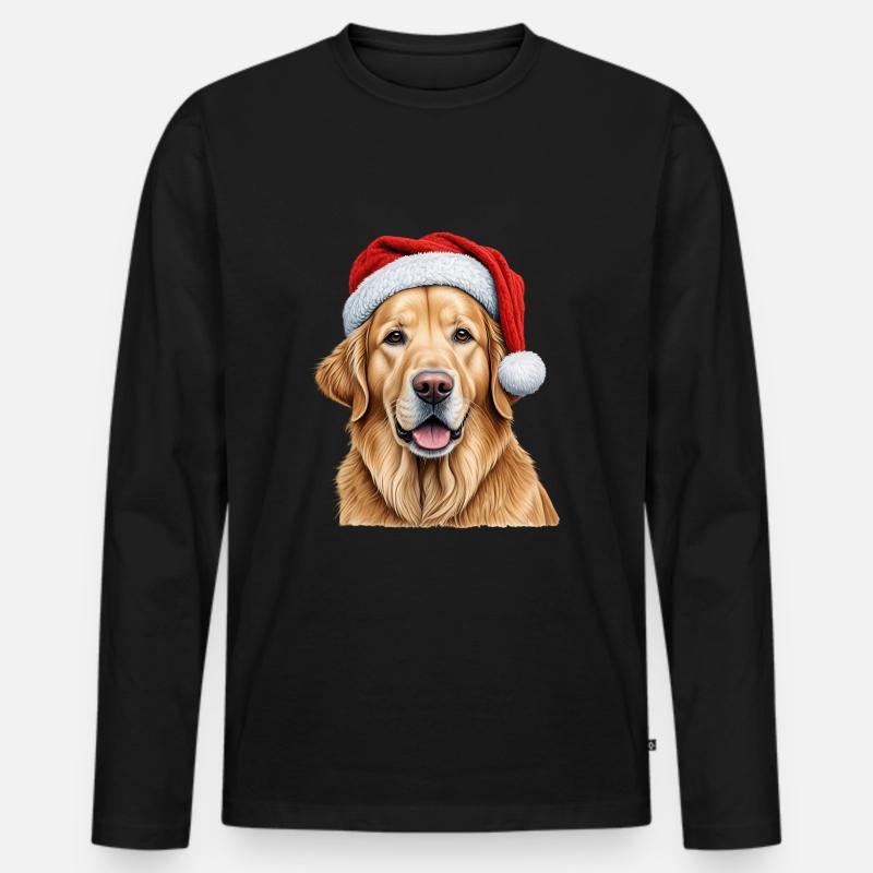 Weihnachts-Golden Retriever - Männer Premium Bio Langarmshirt - Schwarz