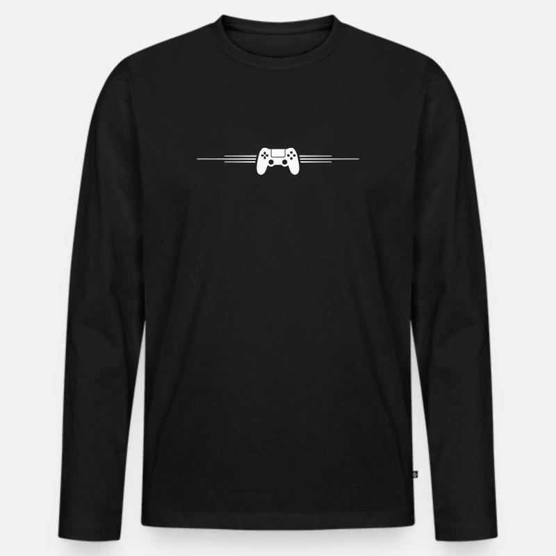 Retro Controller Flügeldesign - Männer Premium Bio Langarmshirt - Schwarz