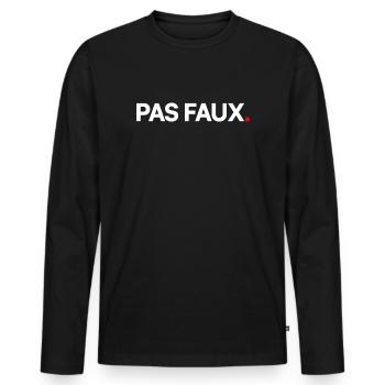 PAS FAUX | Expression humour minimaliste - T-shirt manches longues Premium bio Homme - noir - Devant - Nico (187cm)