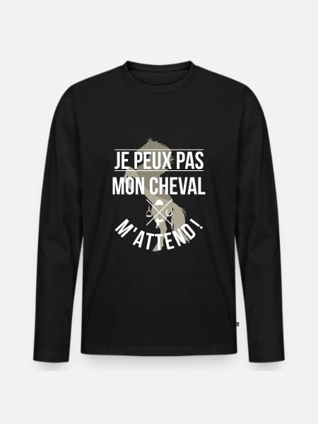 Mon cheval m'attend - T-shirt manches longues Premium bio Homme - noir
