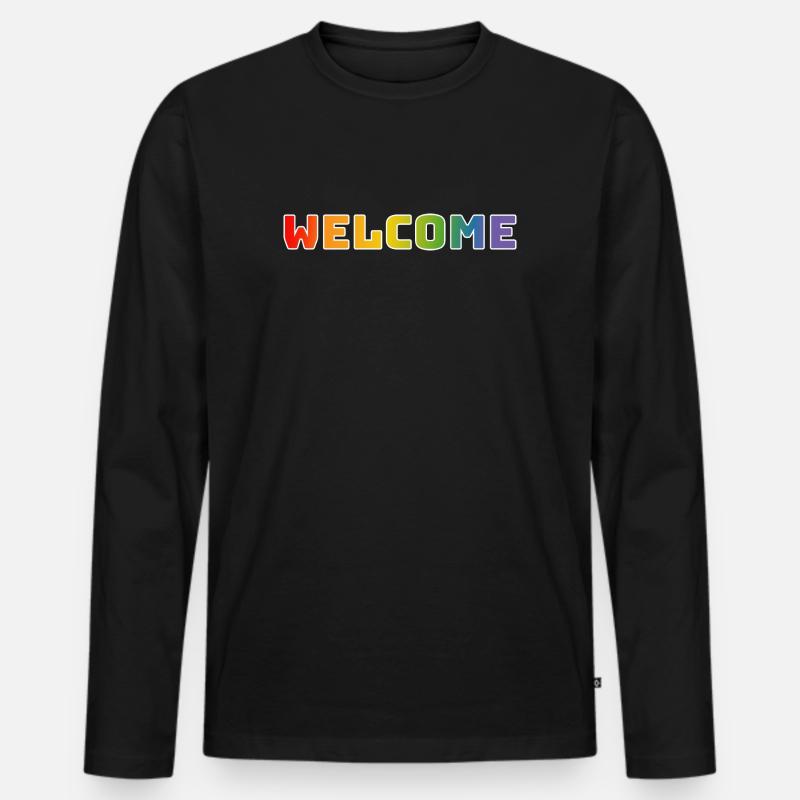 Regenbogen welcome weiss - Männer Premium Bio Langarmshirt - Schwarz