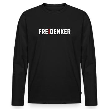 Libre-penseurs – Déclaration typographique forte - T-shirt manches longues Premium bio Homme - noir - Devant - Nico (187cm)